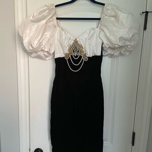 Vintage 80s Lenra Winston Velvet & Satin Dress w/ Pearls, Sequins